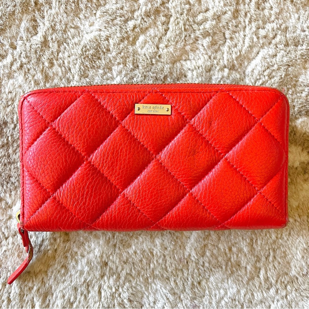 Kate Spade Gold Coast Lacey Quilted Leather Large Zip Around Wallet In Red